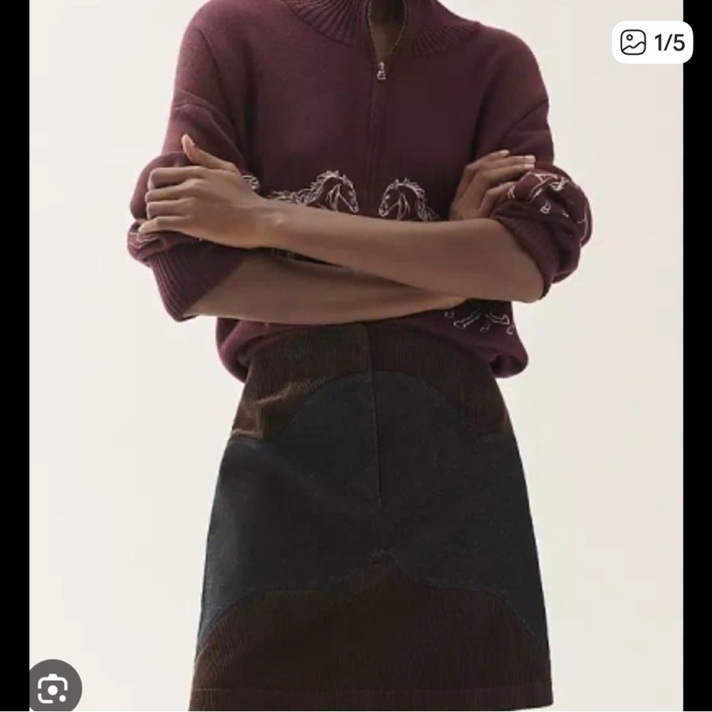 Anthropologie Burgundy and Black Corduroy Skirt
